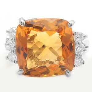 9.20 Carat Natural Madeira Citrine and Diamond in 14K Solid White Gold Ring